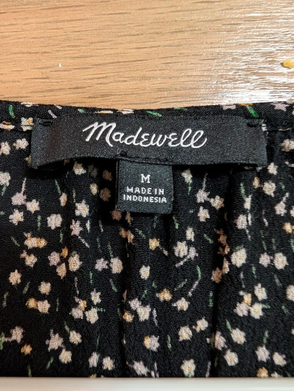 Madewell Black Floral Puff Sleeve Peplum Top Size M